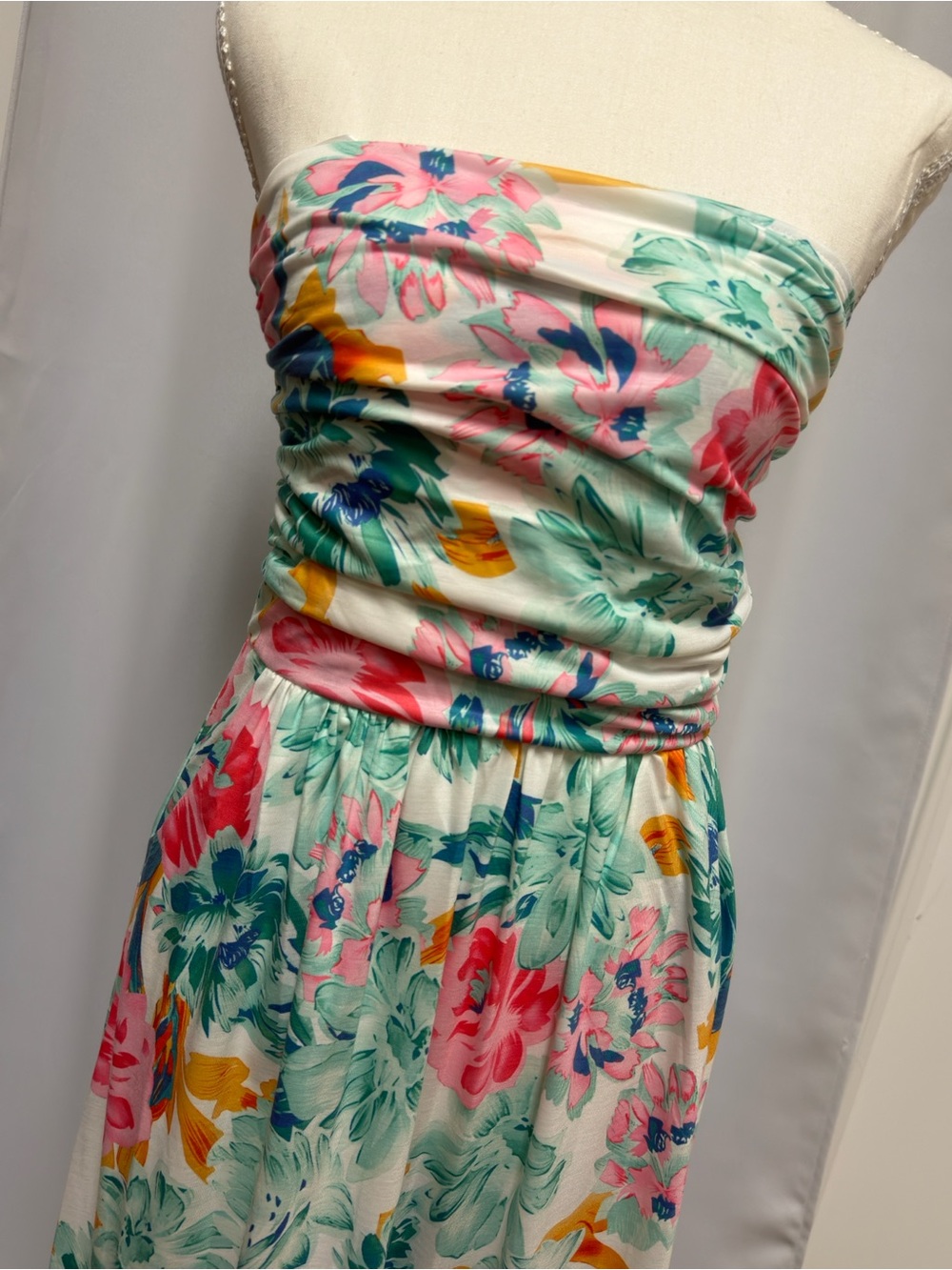 Grace Karin Strapless Floral Maxi Dress in Cream, Pink, Green - Picture 4 of 5